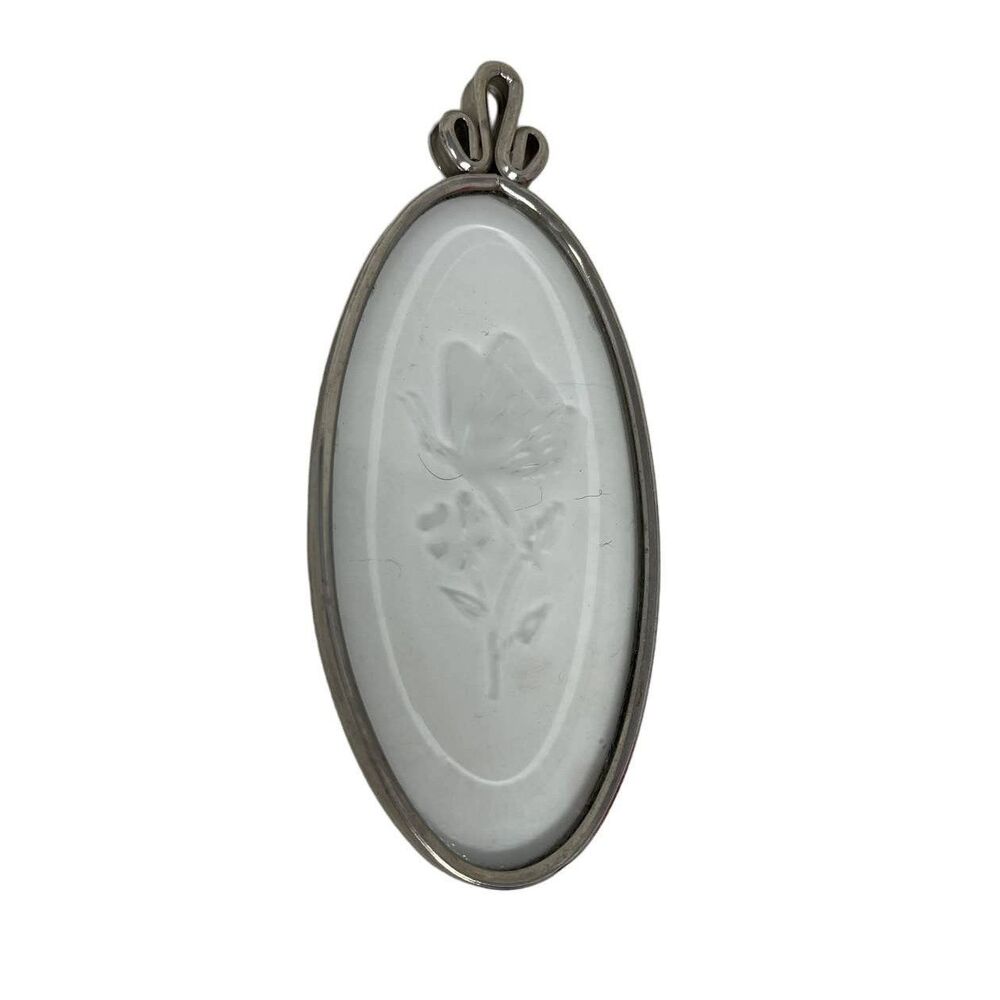 Etched Glass Butterfly Wall Hanging Miniature Paperweight Trinket Silver Rimmed
